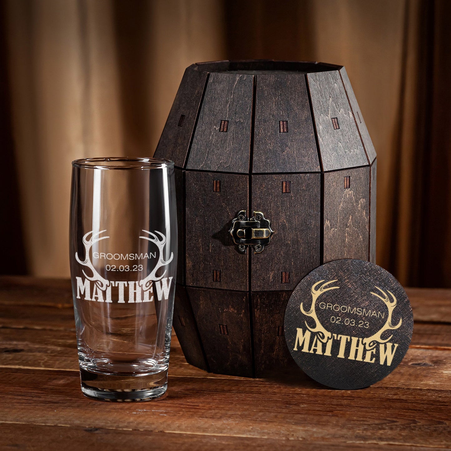 Personalized Beer Barrel Gift for Groomsmen – Deer Antlers