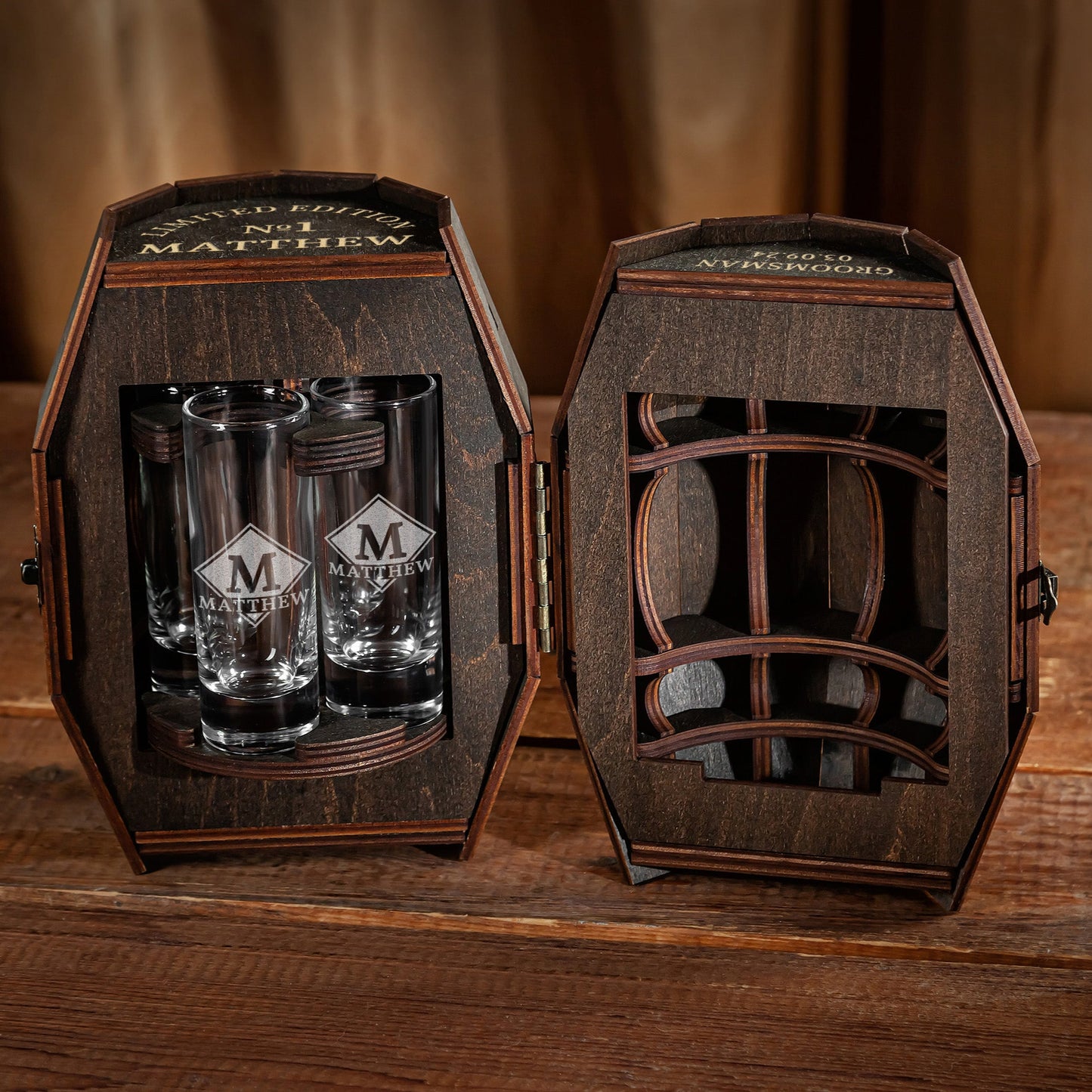 Custom Groomsmen Shot Glass Set in Revolver Barrel – Personalized Wedding Gift