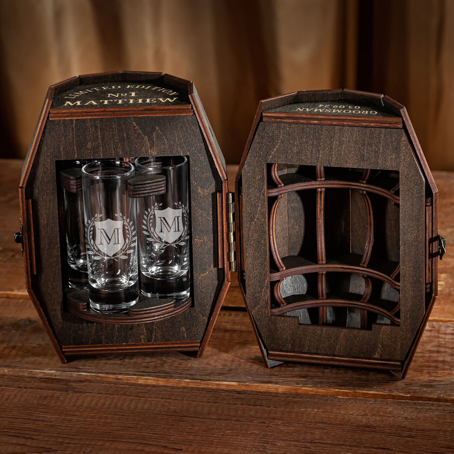 Groomsmen Gift – Revolver Barrel Shot Glass Set – Personalized