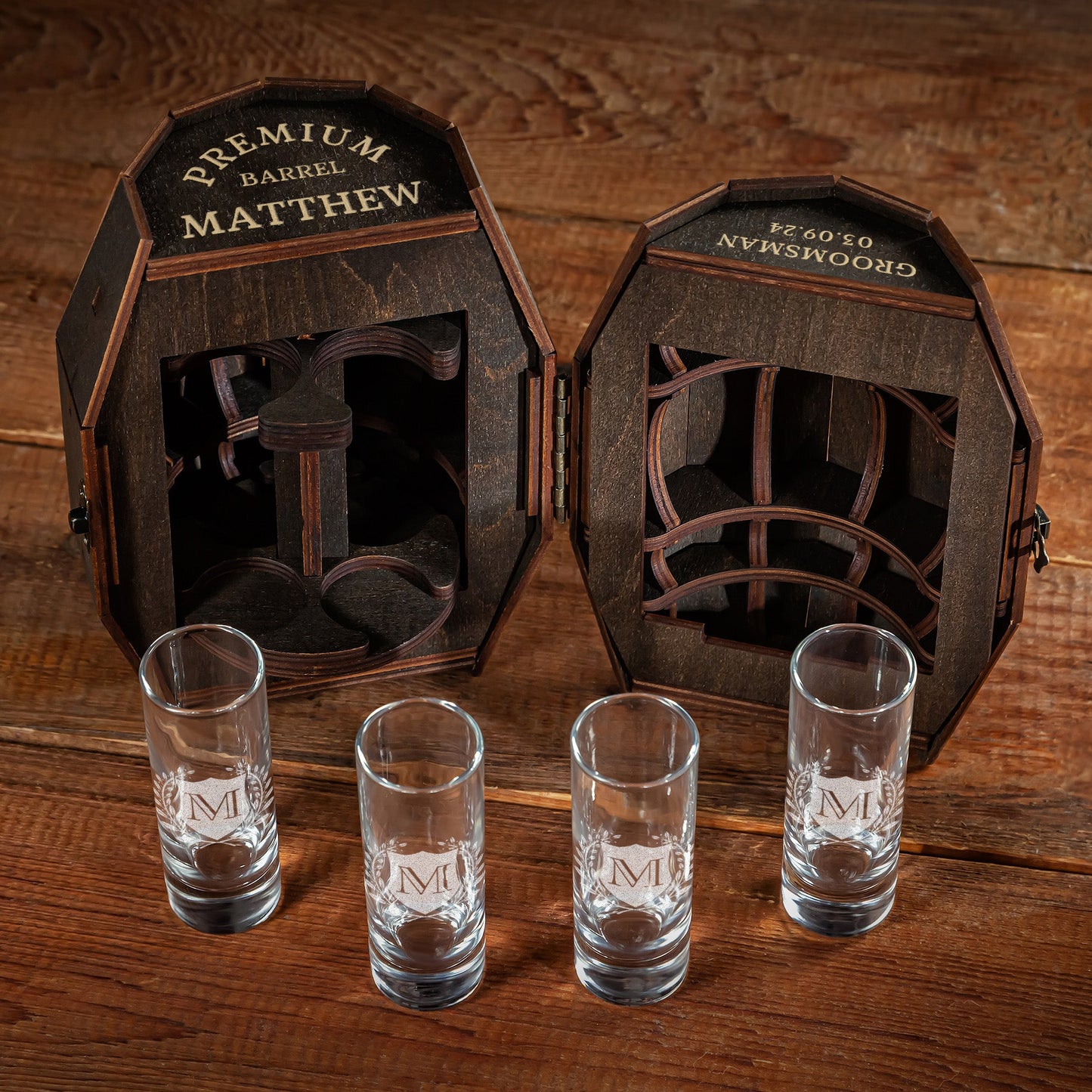 Groomsmen Gift – Revolver Barrel Shot Glass Set – Personalized