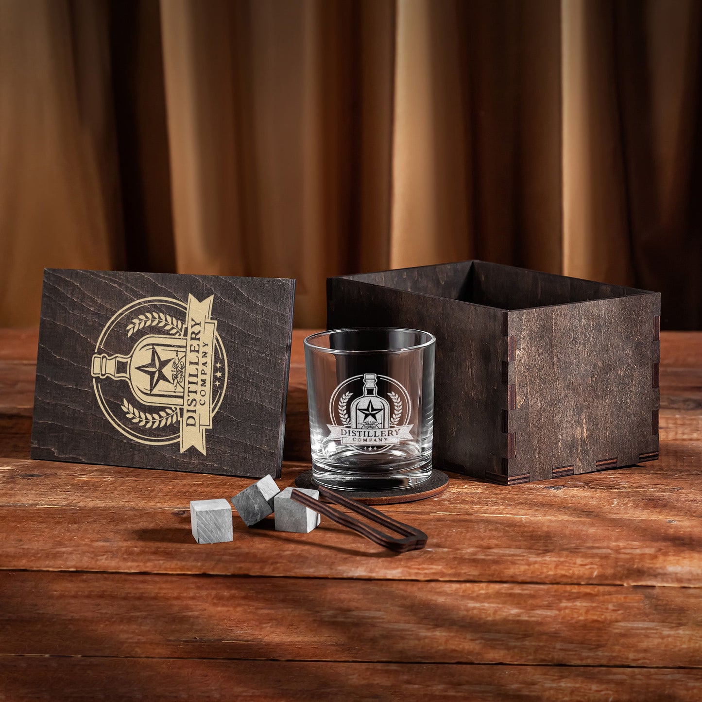 Corporate Gift – Whiskey Glass Set with Company Logo in Wooden Box