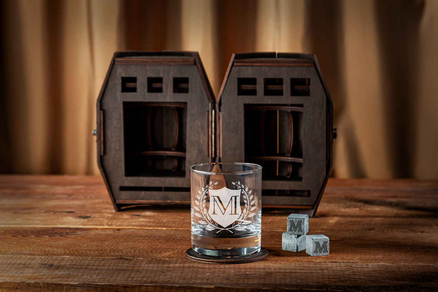 Wedding Officiant Gift - Personalized Whiskey Glass Set in Wooden Barrel