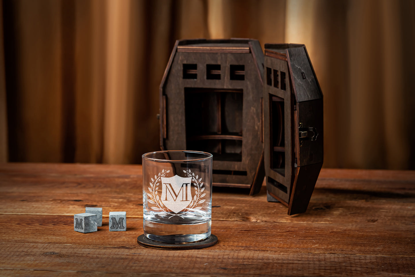 Wedding Officiant Gift - Personalized Whiskey Glass Set in Wooden Barrel