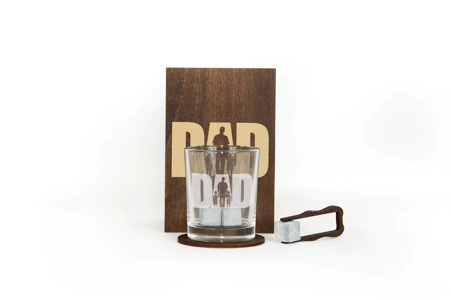 Whiskey Gift Set for Dad – Handmade Wooden Box & Engraved Glass
