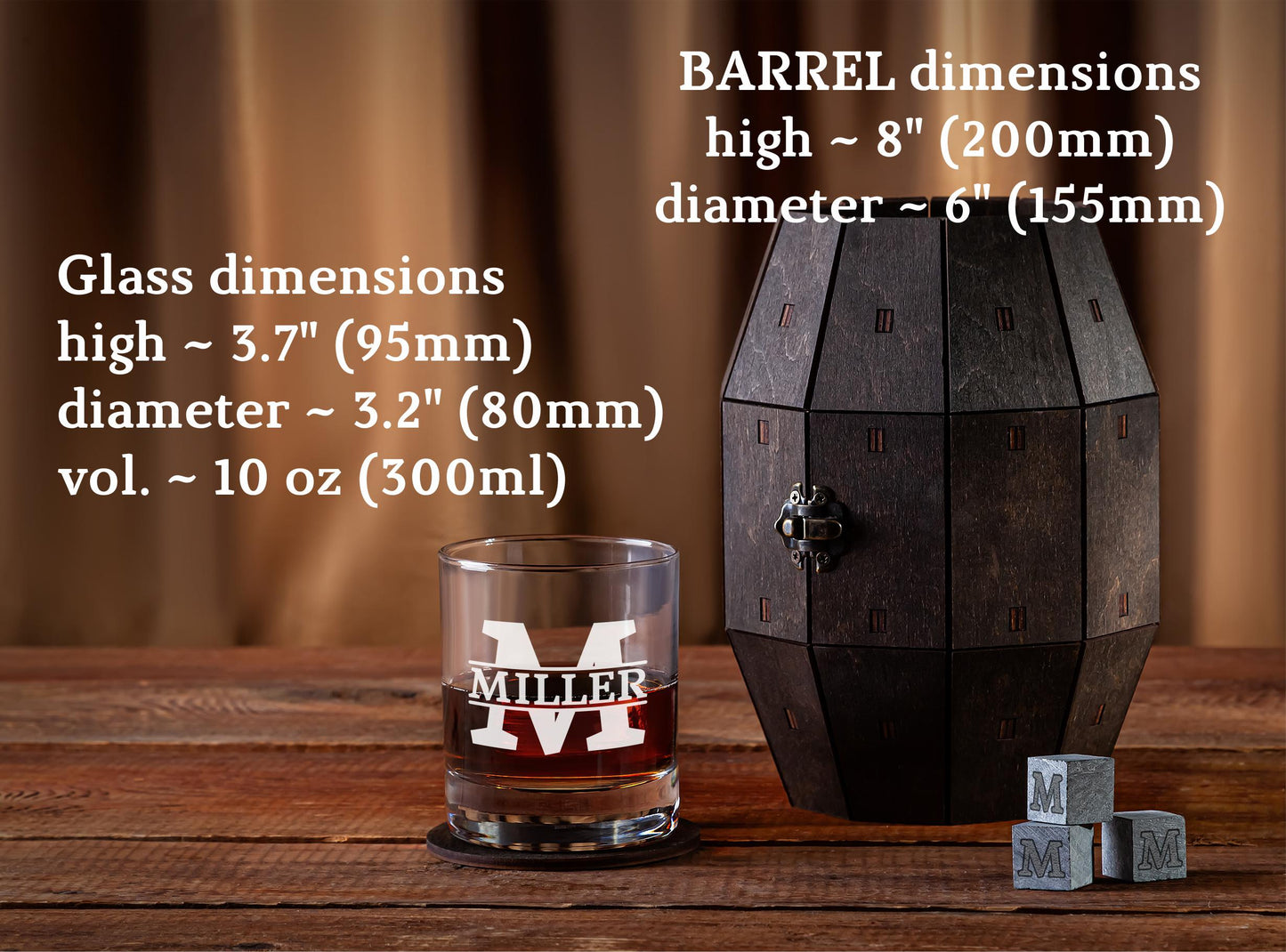 Groomsmen Personalized Whiskey Glass in Wooden Barrel
