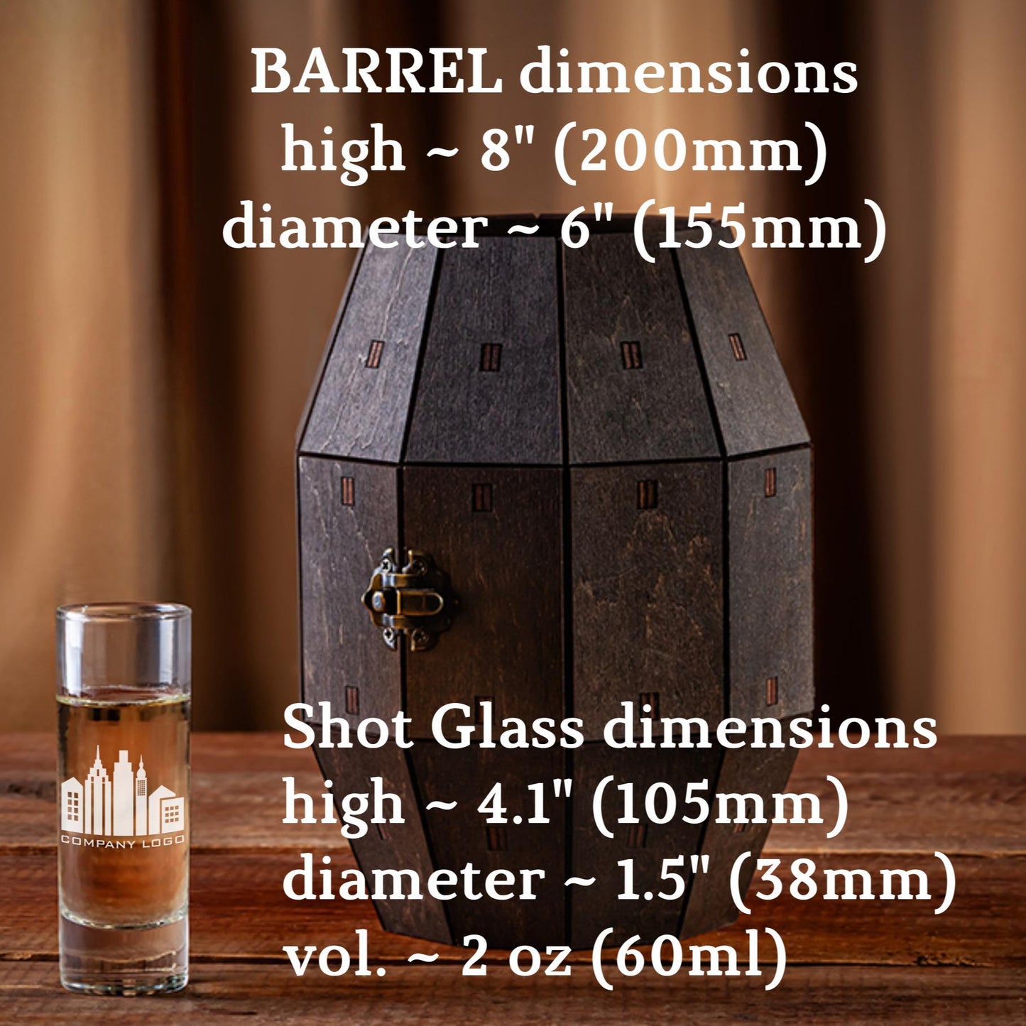 Corporate Gift – Shot Glass Set with Custom Logo in Wooden Barrel