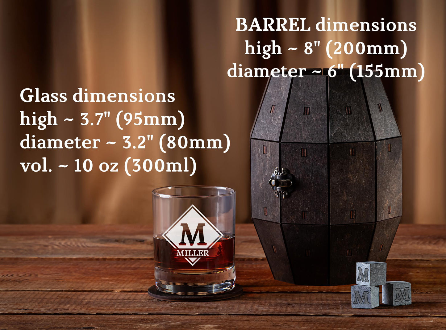 Best Man & Groomsmen Personalized Whiskey Glass in Wooden Barrel