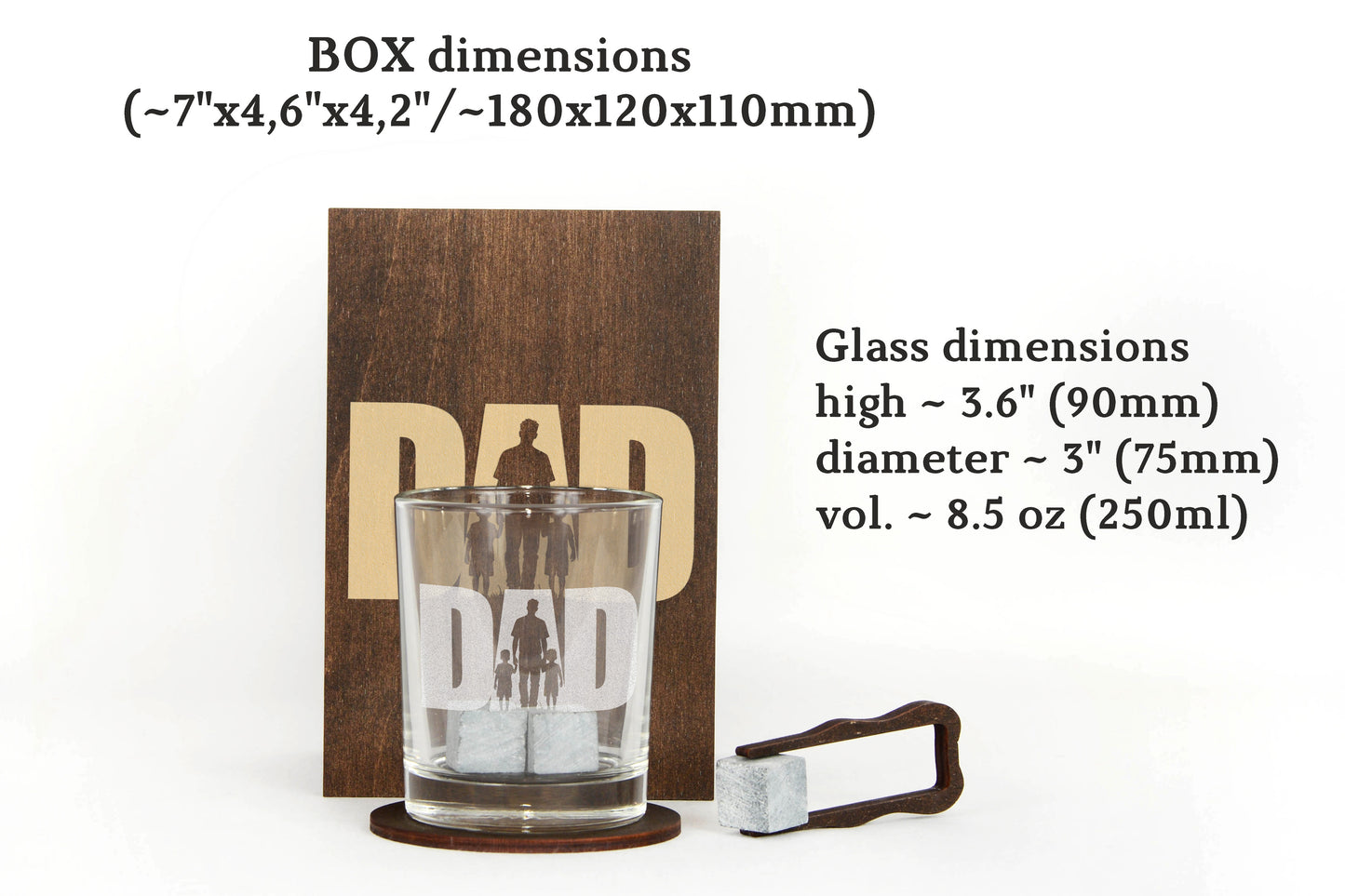 Whiskey Gift Set for Dad – Handmade Wooden Box & Engraved Glass
