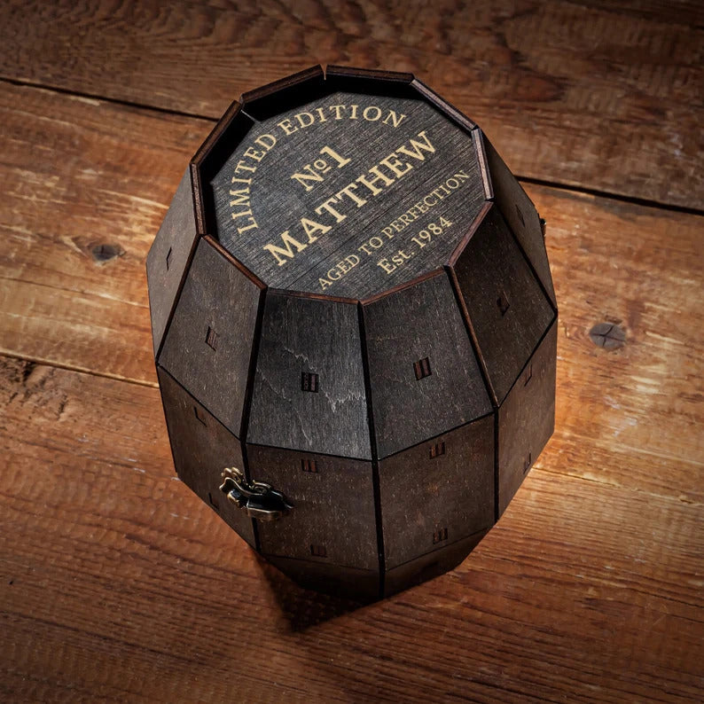 Unique Gift for Him - Custom Whiskey Glass in a Wooden Barrel