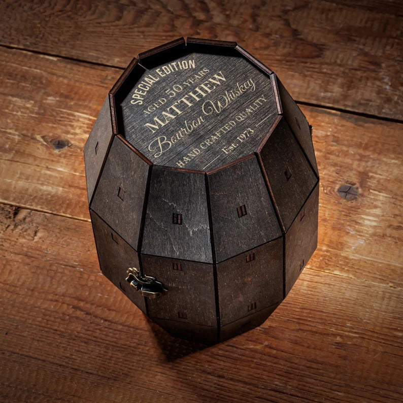 Personalized Shot Glass Set in Wooden Barrel – Birthday Gift for Him