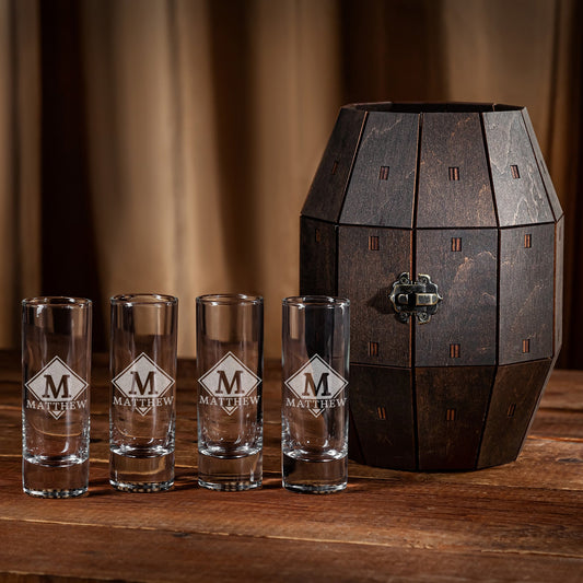 Custom Groomsmen Shot Glass Set in Revolver Barrel – Personalized Wedding Gift
