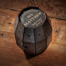 Load image into Gallery viewer, Groomsmen Gifts Personalized Whiskey Glasses Set in a Wooden Barrel – Groomsman Proposal, Gift for Best Man, Wedding Favors
