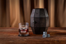 Load image into Gallery viewer, 30th 40th 50th 60th 70th Birthday Gift for Men, Personalized Whiskey Glass Set in a Wooden Barrel
