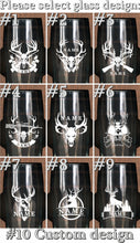 Load image into Gallery viewer, Groomsmen Gift, Personalized Beer Glass in Wooden Barrel, Deer Antler design, Best Man Proposal, Bachelor Party Gift
