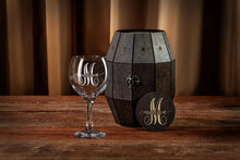 Load image into Gallery viewer, Bridesmaid Gift Personalized Wine Glass in a Wooden Barrel, Bridesmaid Proposal, bridal party gifts
