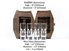 Load image into Gallery viewer, 50th 30th 40th 60th Birthday Gift, Personalized Shot Glasses Set in Wooden Barrel, Happy Birthday, Gift for Him Unique, aged to perfection
