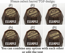 Load image into Gallery viewer, Personalized Barrel Box with Letter Name Monogram Whiskey Glass
