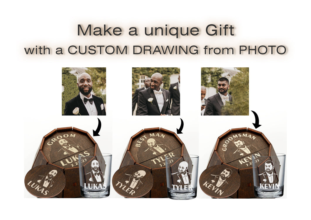 Custom Groomsman Barrel with Drawing from Photo