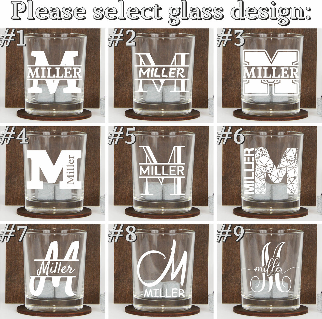 Personalized Barrel Box with Letter Name Monogram Whiskey Glass