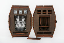 Load image into Gallery viewer, Personalized Barrel Box with Letter Name Monogram Whiskey Glass
